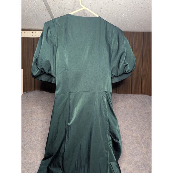 ASOS Structured Drape Wrap Midi Dress puff Sleeve Green - Size 8 Holiday Party - Picture 10 of 11